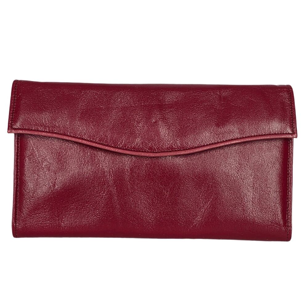 BUXTON VINTAGE 80's TOP GRAIN COWHIDE RED LEATHER WALLET - MAGIC PLANNER - CLEAN